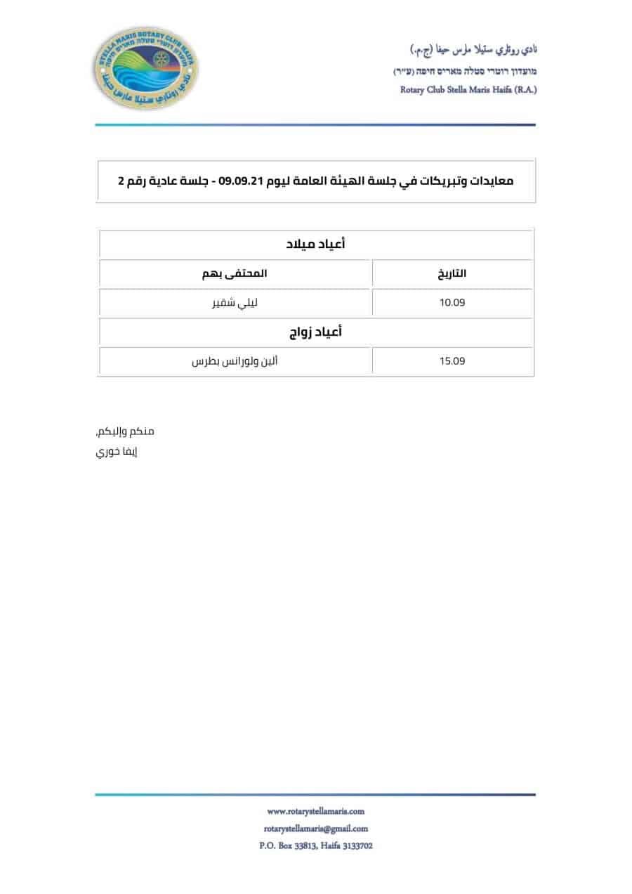 معايدات وتبريكات في جلسة الهيئة العامة ليوم 09.09.21 - جلسة عادية رقم 2-1